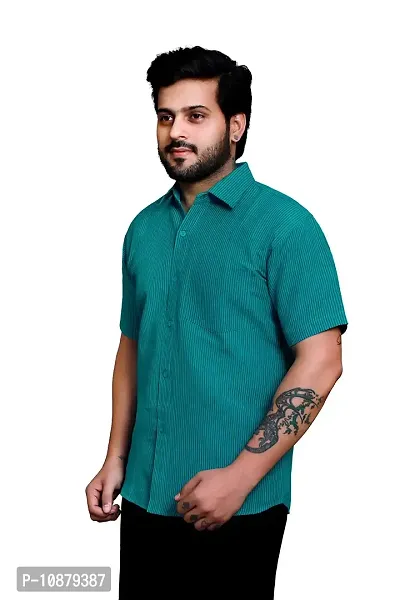 RAI's Men's Regular Fit Half Sleeves Black Lining Khadi Cotton Shirt (40, Sea Green)-thumb3