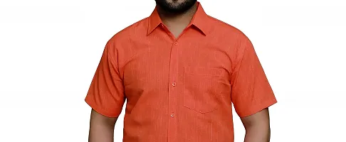 RAI's Men's Regular Fit Half Sleeves Khadi Cotton Shirt (44, Orange)-thumb3