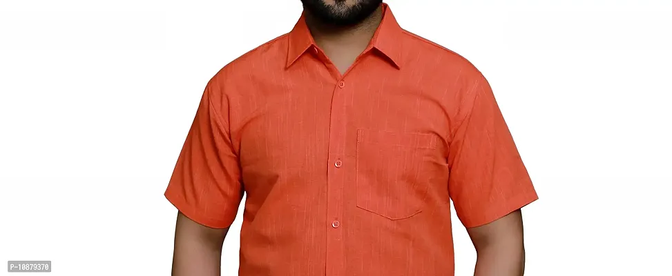 RAI's Men's Regular Fit Half Sleeves Khadi Cotton Shirt (44, Orange)-thumb4