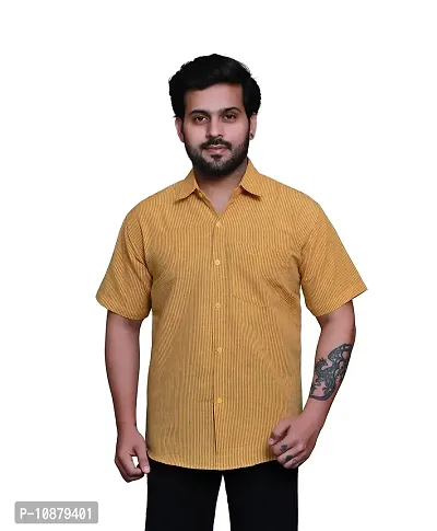 RAI's Men's Regular Fit Half Sleeves Black Lining Khadi Cotton Shirt (44, Yellow)-thumb0