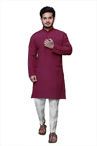RAI's Men's Regular Solid Khadi Cotton Ethnic Wear Long Kurta (38, Purple)-thumb1