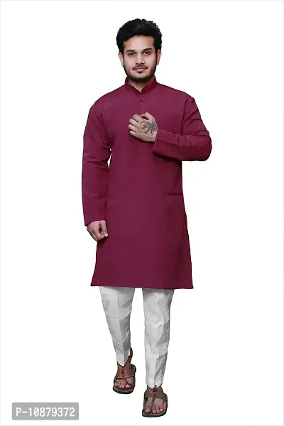 RAI's Men's Regular Solid Khadi Cotton Ethnic Wear Long Kurta (38, Purple)-thumb2