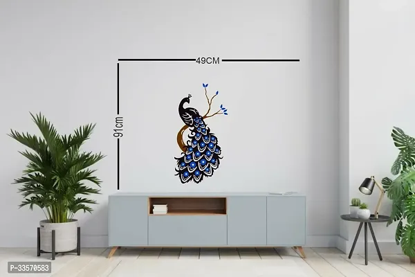 Sahaj Decor 58 cm Beautiful peacock on tree wall sticker size 49x91cm Self Adhesive Sticker Pack of 1-thumb2