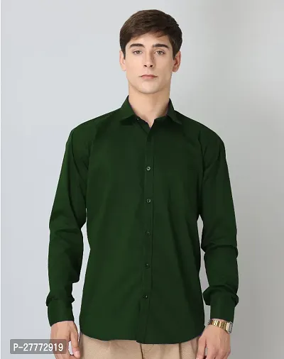 Classic Green Plain Twill Cotton Shirt For Man-thumb0