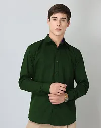 Classic Green Plain Twill Cotton Shirt For Man-thumb2