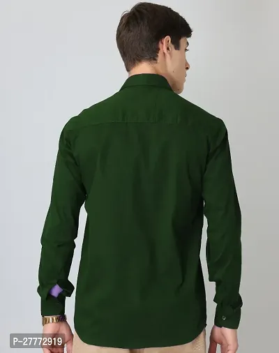 Classic Green Plain Twill Cotton Shirt For Man-thumb4