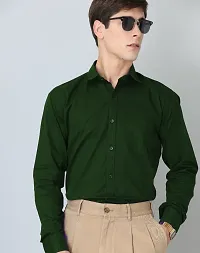 Classic Green Plain Twill Cotton Shirt For Man-thumb1