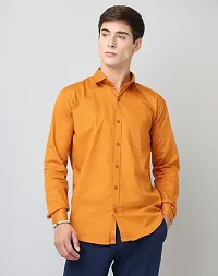 Classic Mustard Plain Twill Cotton Shirt For Man-thumb2