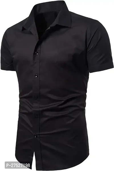 Stylish Black Cotton Blend Short Sleeves Casual Shirt For Men