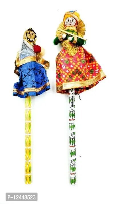Rajasthani Puppet Pencil Pair Set and Designer and Fancy Wooden Pencils with Wooden Puppet Toy Pencil  (Set of 2, Multicolor)-thumb0