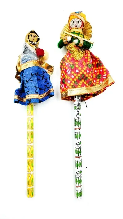 Rajasthani Puppet Pencil Pair Set and Designer and Fancy Wooden Pencils with Wooden Puppet Toy Pencil  (Set of 2, Multicolor)