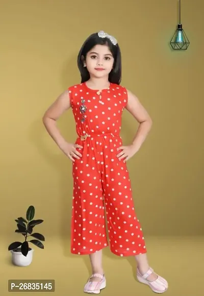 Designer Red Cotton Blend Printed Jumpsuit For Girls-thumb0
