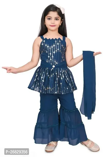 Fabulous Blue Rayon Printed Top With Palazzo Clothing Set For Girls