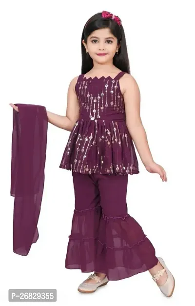 Fabulous Purple Rayon Printed Top With Palazzo Clothing Set For Girls-thumb0