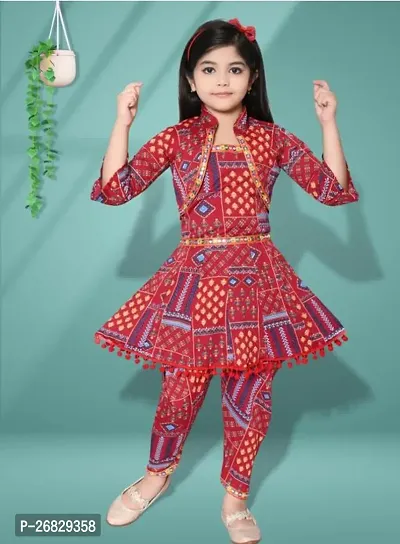 Fabulous Red Rayon Printed Top With Bottom Clothing Sets For Girls