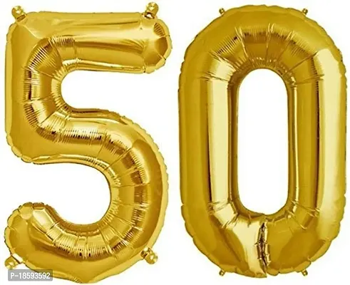 Luxaar Solid 50 Number Foil Balloon 16 Inch Balloon (Gold) -Pack of 2