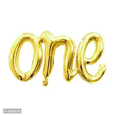 Luxaar Gold One Alphabet Script Foil Balloon for Birthday Anniversary Decor-thumb0