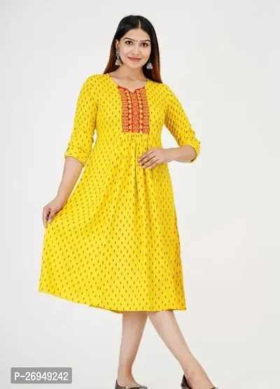 Attractive Yellow Printed Viscose Rayon Gown For Women-thumb0