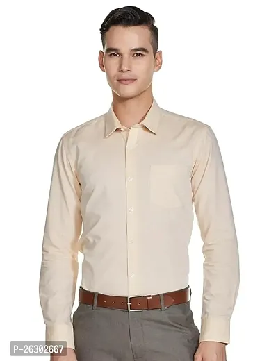Stylish Beige Cotton Long Sleeve Formal Shirts For Men-thumb0