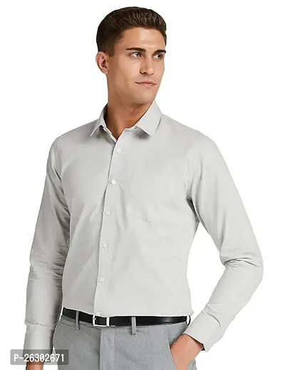 Stylish Grey Cotton Long Sleeve Formal Shirts For Men-thumb0
