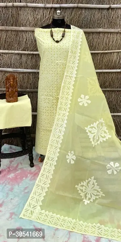 Elegant Cotton Applique Dress Material with Dupatta For Women