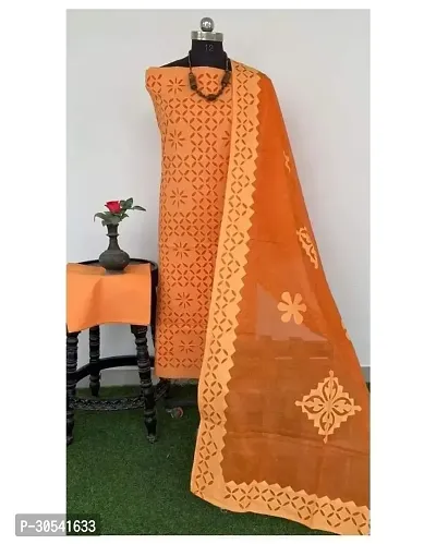 Elegant Cotton Applique Dress Material with Dupatta For Women