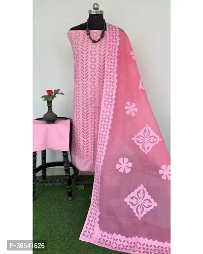 Elegant Cotton Applique Dress Material with Dupatta For Women