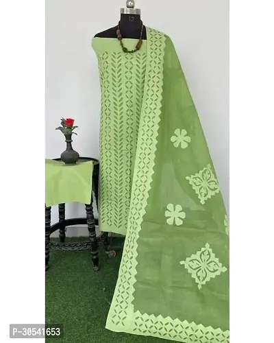 Elegant Cotton Applique Dress Material with Dupatta For Women