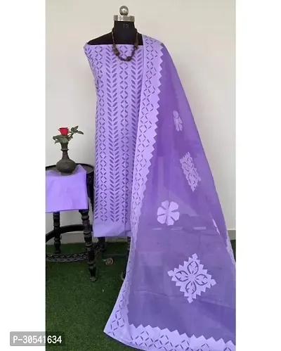 Elegant Cotton Applique Dress Material with Dupatta For Women-thumb0