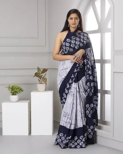 Trending Printed Cotton Saree With Blouse Piece