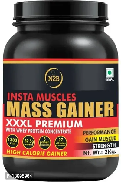 N2B Insta Muscles Super Mass Gainer, Weight Gainer, Muscle Gainer, Whey Protein 2Kg Weight Gainers/Mass Gainers (2 Kg, Chocolate)-thumb0