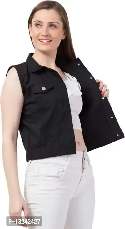 GSAMALL Stylish Latest Denim Cotton Blend Jacket For Women | SLEL-BLACK-S-thumb3
