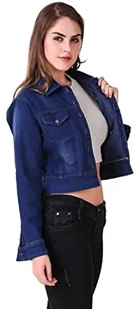 G.S.A ENTERPRISES Women Full Sleeves Fashionable Regular Collar Denim Dark Blue Jacket for Women-thumb1