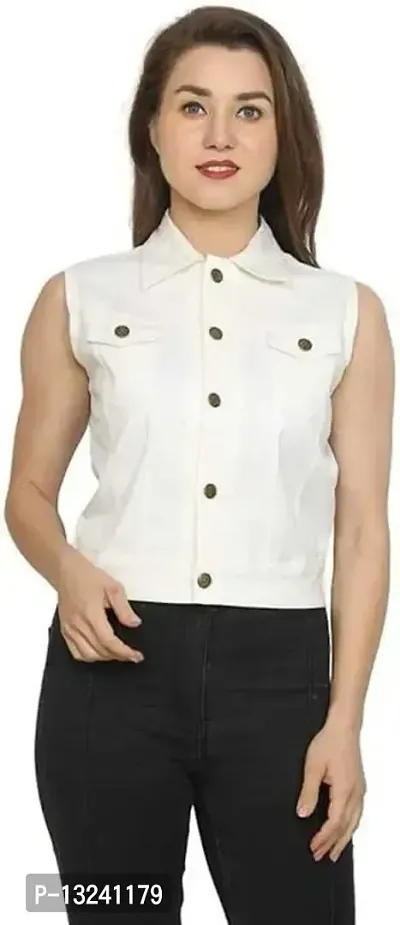 GSA MALL Stylish Latest Denim Cotton Blend Jacket For Women | SLEL-WHITE-M