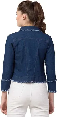 GSAMALL Stylish Latest Denim Lycra Blend Jacket For Women | RGH-D.BLUE-M-thumb1
