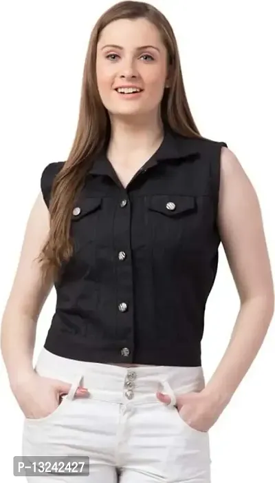 GSAMALL Stylish Latest Denim Cotton Blend Jacket For Women | SLEL-BLACK-S-thumb0