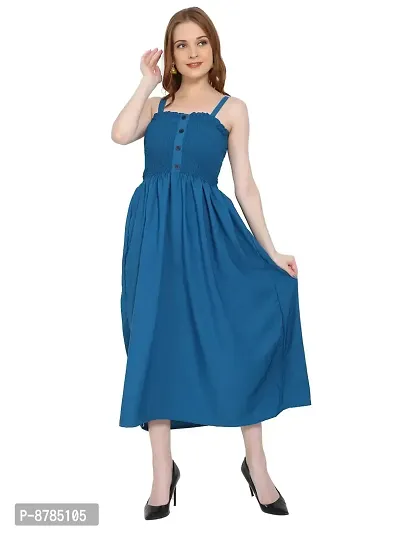 Elegant Blue Crepe Blend Self Design Straight Dresses For Women