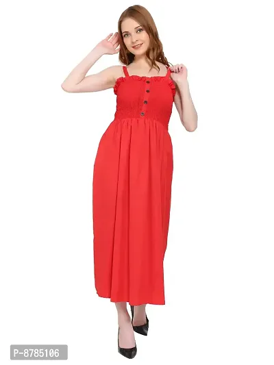Elegant Red Crepe Blend Self Design Straight Dresses For Women