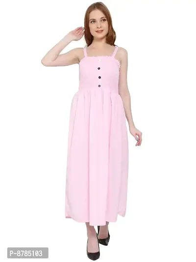 Elegant Pink Crepe Blend Self Design Straight Dresses For Women-thumb0