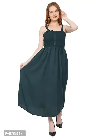 Elegant Dark Green Crepe Blend Self Design Straight Dresses For Women