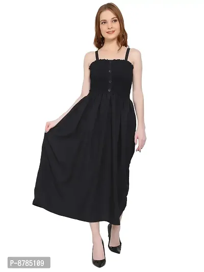 Elegant Black Crepe Blend Self Design Straight Dresses For Women-thumb0