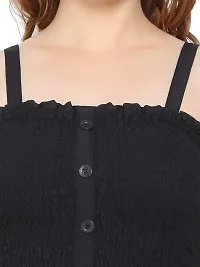 Elegant Black Crepe Blend Self Design Straight Dresses For Women-thumb2
