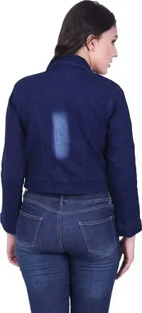 GSAMALL Stylish Latest Denim Lycra Blend Jacket For Women | PLN-D.BLUE-M-thumb1