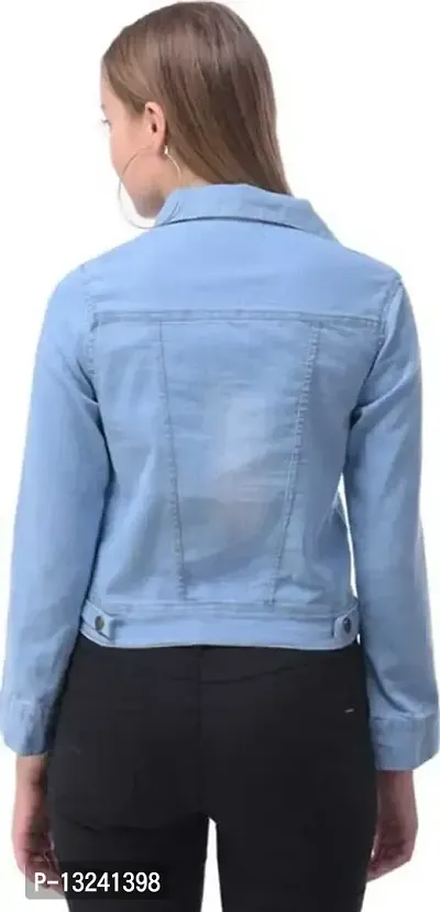 GSAMALL Stylish Latest Denim Lycra Blend Jacket For Women | PLN-L.BLUE-M-thumb2