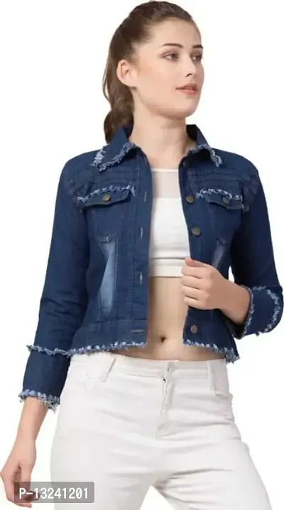GSAMALL Stylish Latest Denim Lycra Blend Jacket For Women | RGH-D.BLUE-M-thumb0