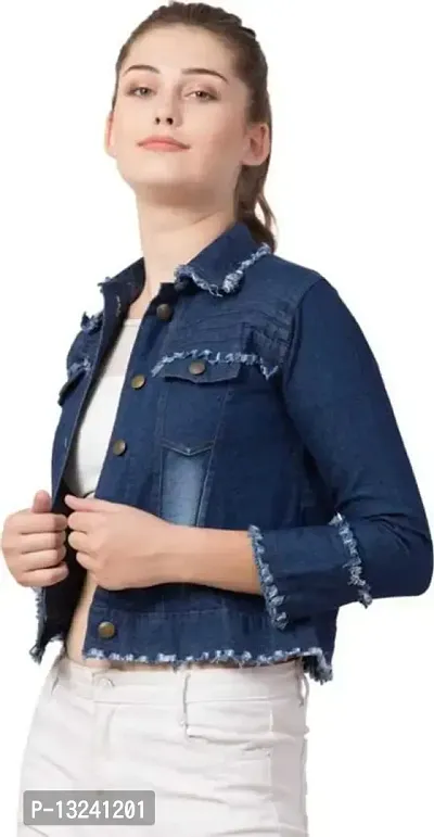 GSAMALL Stylish Latest Denim Lycra Blend Jacket For Women | RGH-D.BLUE-M-thumb3