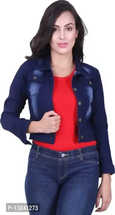 GSAMALL Stylish Latest Denim Lycra Blend Jacket For Women | PLN-D.BLUE-M-thumb0