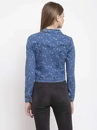GSAMALL Full Sleeve Round Neck Regular Fit Dark Blue Women's Denim Jacket-Medium-thumb1