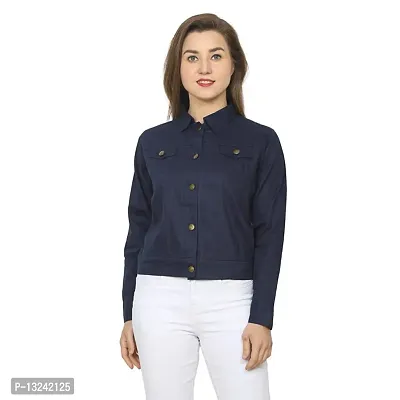 GSAMALL Stylish Latest Cotton Blend Jacket For Women | CTTN-NAVY-L-thumb0