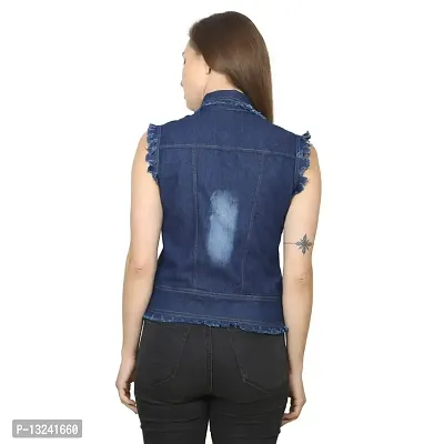 GSA MALL Stylish Latest Denim Lycra Blend Jacket For Women | SLEL-D.BLUE2-M-thumb2